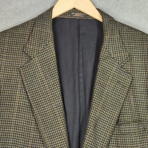 Vtg‎ Nordstrom Sport Coat 44R Men Green Houndstooth 2 Button Academia Preppy USA